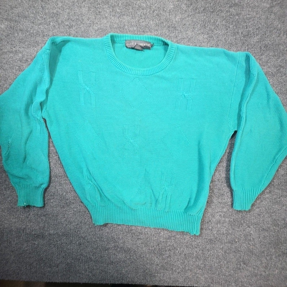 L.L. Bean Mens Medium Green Knit Crewneck Pullover Sweater Long Sleeve Teal